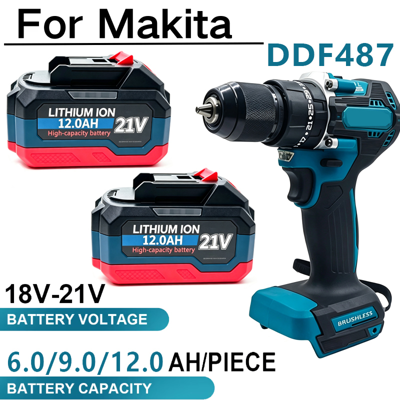 Makita Drill Ddf484 - Bateria Recarregável 18-21V 12.0Ah para Ferramentas