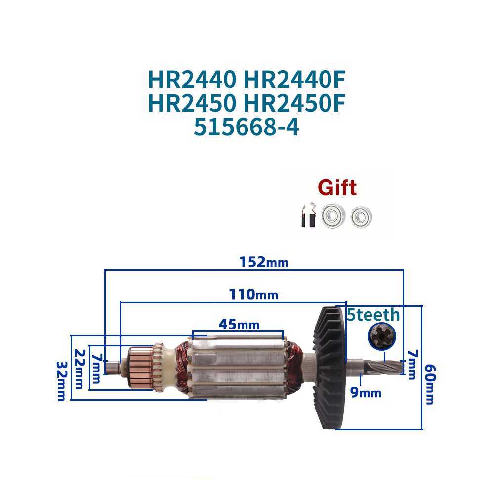 Makita Drill Hp1640 - Armadura 220-240V para Makita HR2440 HR2440F